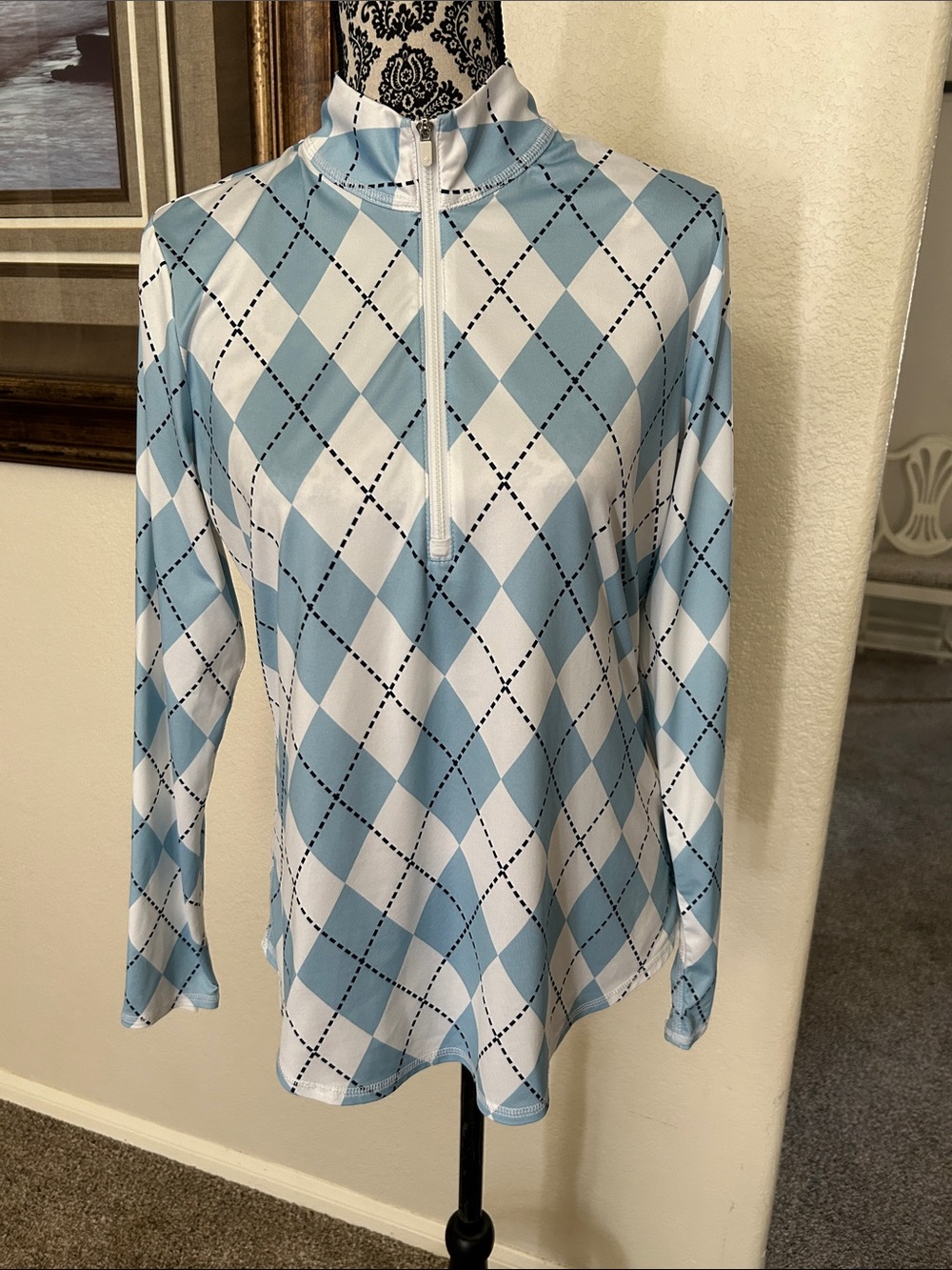 Jofit Blue and White Argyle Quarter-Zip Pullover